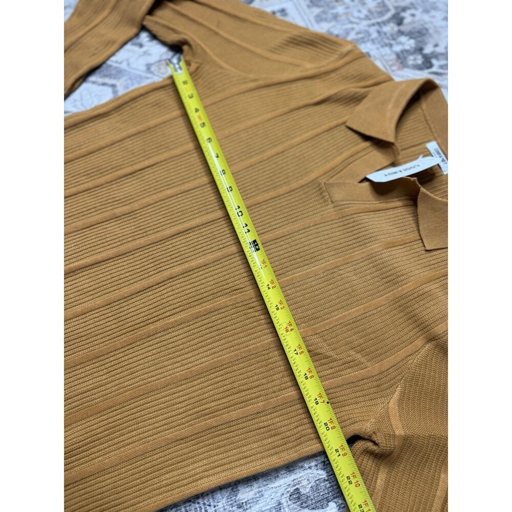 NWT Coofandy Men's Long Sleeve Polo Ribbed Knit Shirt Sz M Burnt Orange Fall - Picture 6 of 7
